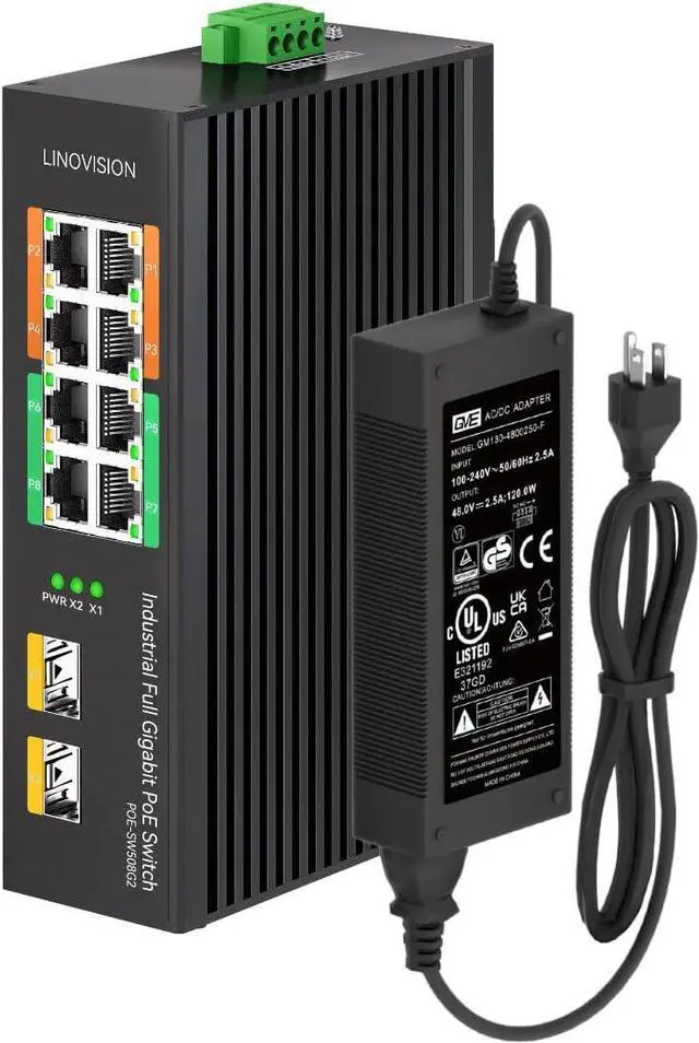 Main image of Industrial 8-Port Full Gigabit POE++ Switch with 4 BT 90W PoE Ports, 2 Gigabit SFP Uplinks, POE Budget 120W, POE Watchdog, DIN-Rail POE Switch for PTZ Camera/POE Lighting/ POE Monitor
