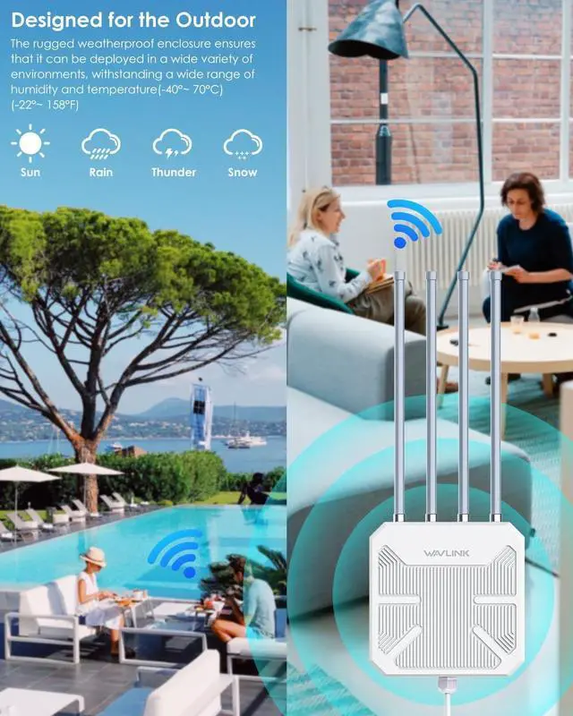 Alt view image 2 of 7 - Outdoor WiFi Extender AX1800, Wireless Outdoor Access Point, Long Range WiFi Extender Signal Booster, IP67 Weatherproof, Active PoE, 4x8dBi Antennas, for Farm, Yard, Campsite, Starlink