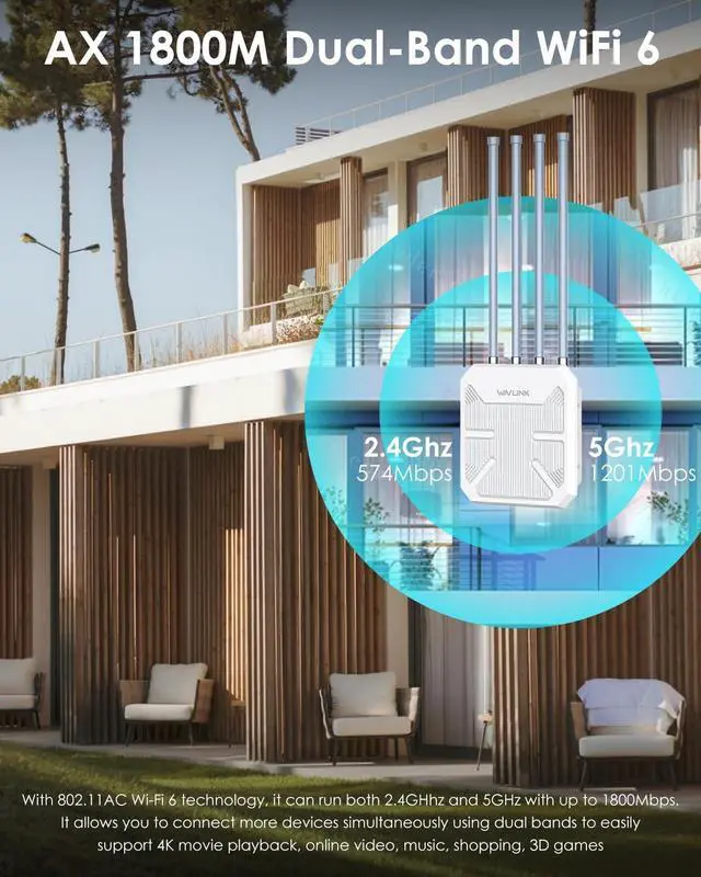 Alt view image 4 of 7 - Outdoor WiFi Extender AX1800, Wireless Outdoor Access Point, Long Range WiFi Extender Signal Booster, IP67 Weatherproof, Active PoE, 4x8dBi Antennas, for Farm, Yard, Campsite, Starlink