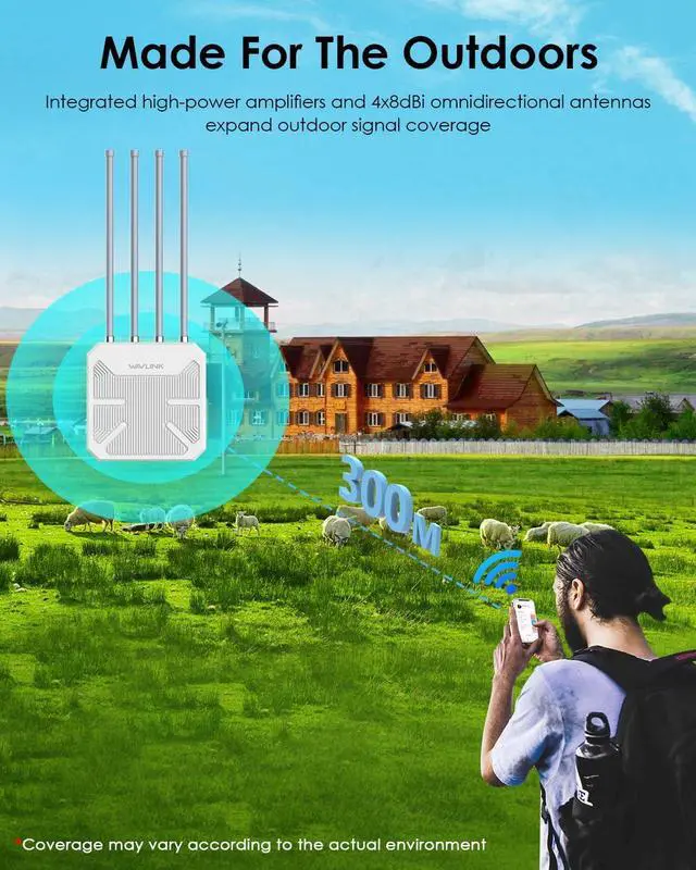 Alt view image 6 of 7 - Outdoor WiFi Extender AX1800, Wireless Outdoor Access Point, Long Range WiFi Extender Signal Booster, IP67 Weatherproof, Active PoE, 4x8dBi Antennas, for Farm, Yard, Campsite, Starlink