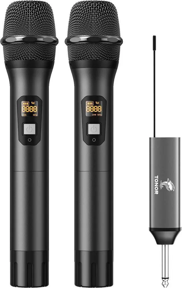 Main image of Wireless Microphone, UHF Dual Cordless Metal Dynamic Mic System with Rechargeable Receiver (Black)