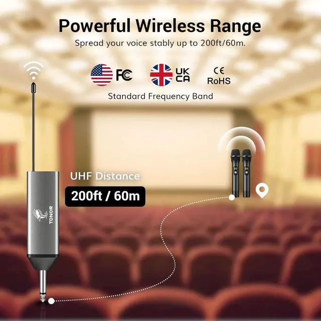 Alt view image 3 of 7 - Wireless Microphone, UHF Dual Cordless Metal Dynamic Mic System with Rechargeable Receiver (Black)