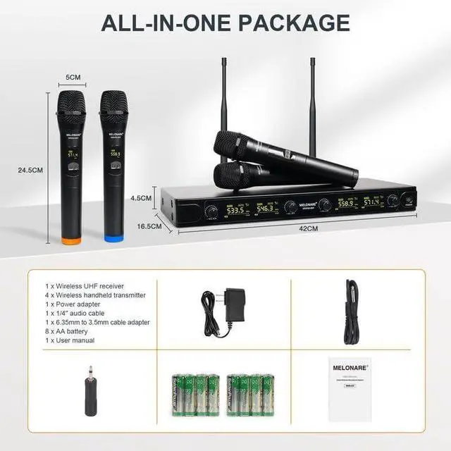 Alt view image 6 of 7 - UHF Wireless Microphone System, Quad-Channel Wireless Mic Set w/ 4 Handheld Mics, 260 ft, 4X 25 Frequencies, Dynamic Microphones for Singing, Home Karaoke, DJ, Church, Wedding (MWM-40F)