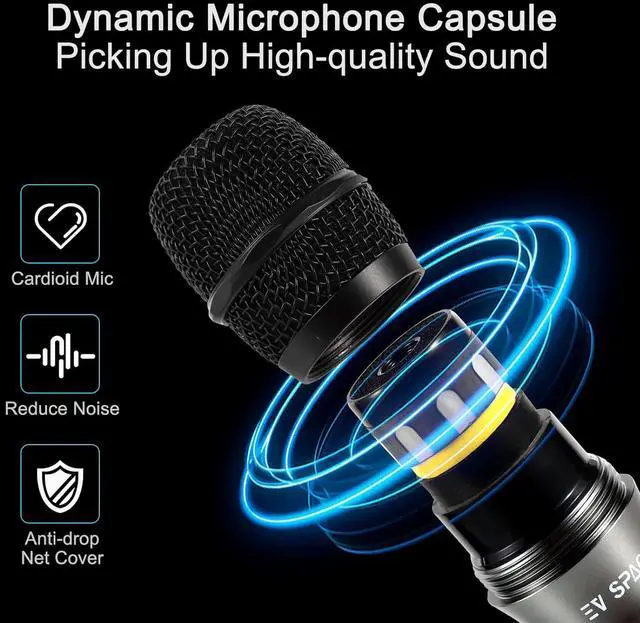 Alt view image 2 of 7 - Rechargeable Wireless Microphone System - Dual UHF Metal Handheld Mics for Karaoke, Weddings, Parties, Speeches - Long Range (200ft), Cordless Dynamic Mic Kit, Plug and Play (Dual Microphone Set)