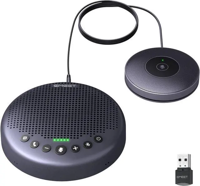Main image of Conference Speaker and Microphone w/8+1 Mics, 360° Voice Pickup, Noise Reduce, Bluetooth/USB/Dongle Speakerphone for 14 People w/Daisy Chain for 25, Compatible w/Leading Platforms, 2025 Version