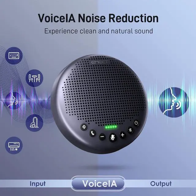 Alt view image 4 of 7 - Conference Speaker and Microphone w/8+1 Mics, 360° Voice Pickup, Noise Reduce, Bluetooth/USB/Dongle Speakerphone for 14 People w/Daisy Chain for 25, Compatible w/Leading Platforms, 2025 Version