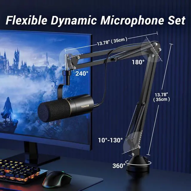 Alt view image 7 of 7 - Dynamic Microphone, XLR/USB Microphone for Podcast, Recording, Streaming, Gaming, XLR Cardioid Studio Mic with Quick Mute, 3.5mm Headphone Jack, Volume Control, Mic with Boom Arm, White, TD510+