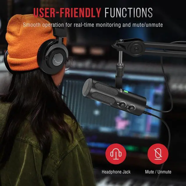 Alt view image 5 of 7 - XLR/USB Podcast Dynamic Microphone for Streaming, Studio XLR Microphone, PC Streamer Mic All Metal with Mute Button, Headphone Jack, for Vocal Voice Over Music Recording-AmpliTank Tank3