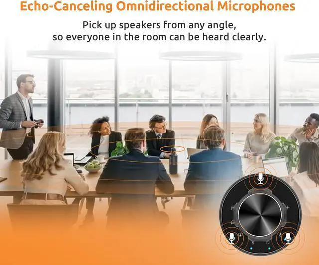 Alt view image 3 of 7 - 360-Degree Video Conference Camera, 1080p HD Webcam with 4 Noise Reduction Mics, Speaker, AI Tracking, Works with Zoom, Google Voice, Microsoft Teams and More, for PC/Mac/Tablet