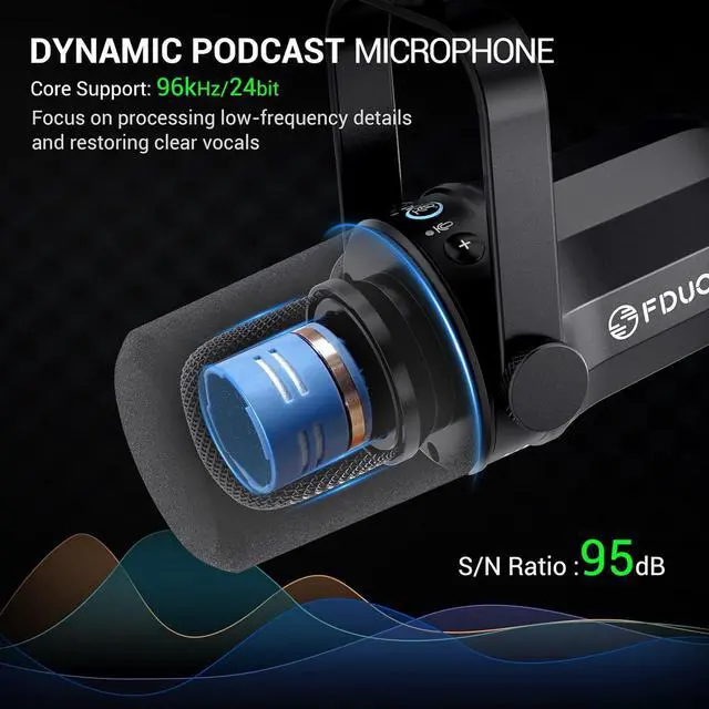 Alt view image 2 of 7 - Dynamic Microphone, XLR/USB Podcast Recording PC Microphone for Vocal Voice-Over Streaming, Studio Metal Mic with Mute, Headphone Jack, Monitoring Volume Control, with Boom Arm (SL40+)