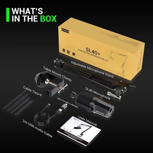 Alt view image 7 of 7 - Dynamic Microphone, XLR/USB Podcast Recording PC Microphone for Vocal Voice-Over Streaming, Studio Metal Mic with Mute, Headphone Jack, Monitoring Volume Control, with Boom Arm (SL40+)