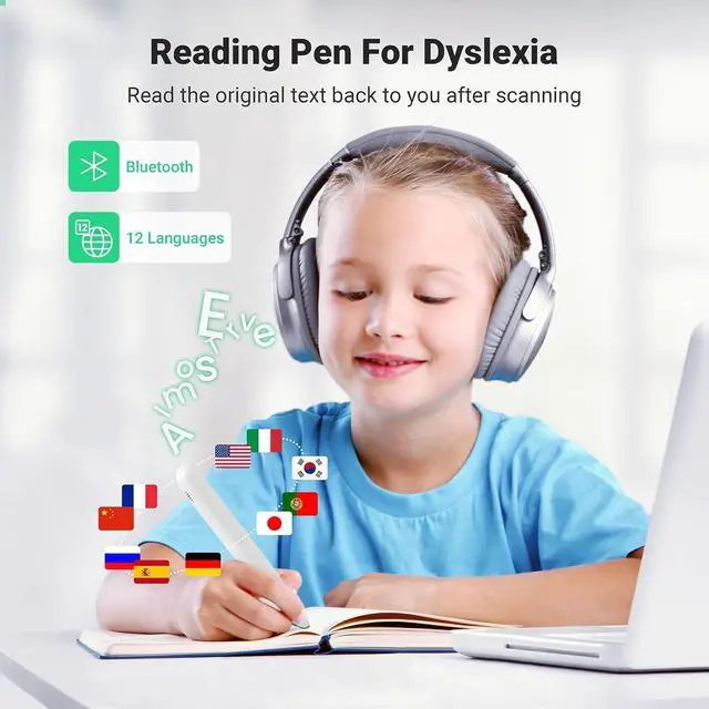 Alt view image 2 of 7 - 102 Translator Pen Scanner, Text to Speech Device for Dyslexia, OCR Digital Highlighter Reader Pen, Exam Reading Pen, Bluetooth Langage Translator, No Monthly FeeWhite