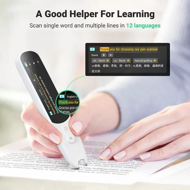 Alt view image 4 of 7 - 102 Translator Pen Scanner, Text to Speech Device for Dyslexia, OCR Digital Highlighter Reader Pen, Exam Reading Pen, Bluetooth Langage Translator, No Monthly FeeWhite