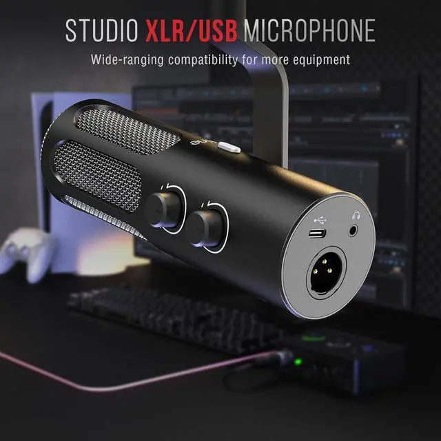 Alt view image 2 of 7 - XLR/USB Podcast Dynamic Microphone for Streaming, Studio XLR Microphone, PC Streamer Mic All Metal with Mute Button, Headphone Jack, for Vocal Voice Over Music Recording-AmpliTank Tank3