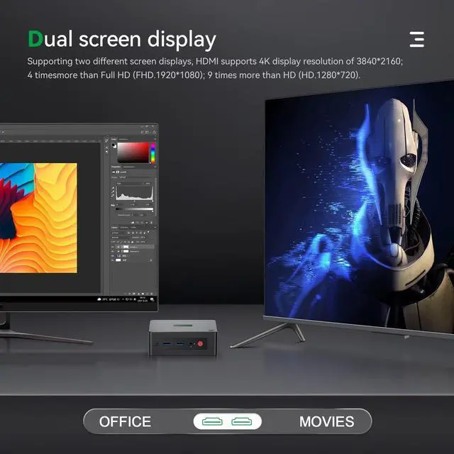 Alt view image 7 of 7 - Micro Computer 12th Gen Intel N100 4C/4T 16G DDR4 500G M.2 PCIE1/SATA SSD G4 Small PC OS Desktop PC,Wi-Fi 6 Working Mini Desktop, 4K@60Hz UHD Graphics Dual Display/BT5.2/OS