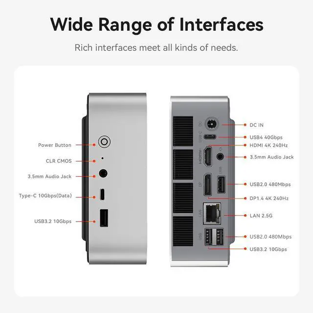 Alt view image 7 of 7 - SER9 Mini PC, AMD Ryzen 7 H 255(up to 4.9GHz), 32GB LPDDR5X 1TB PCIe4.0 SSD, Mini Desktop Computer Support 4K@240Hz Triple Display HDMI 2.1+DP+USB4/WiFi 6/BT5.2/2.5G LAN, Office/Home/Gaming PC