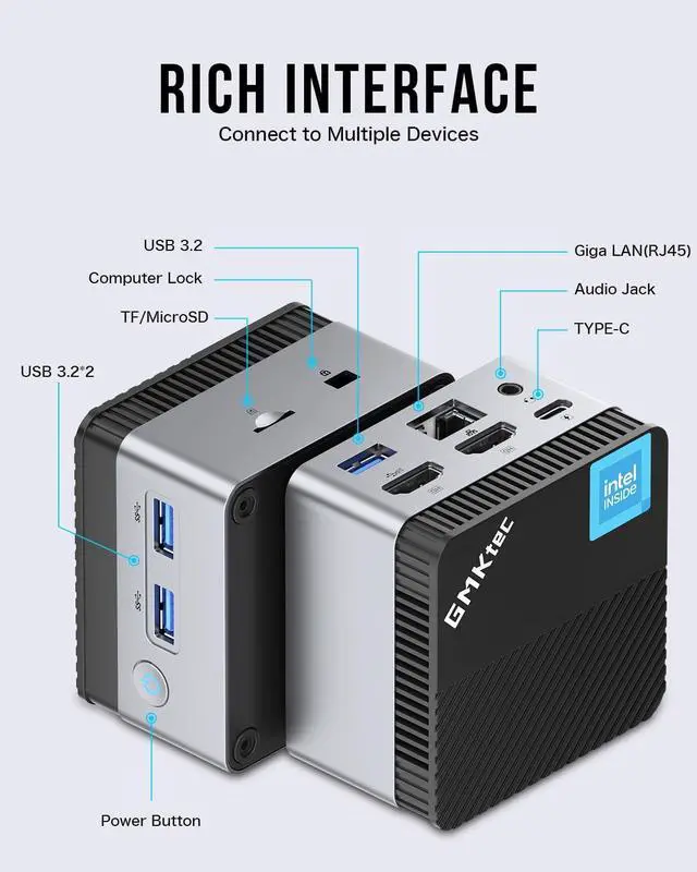 Alt view image 4 of 6 - Mini PC with Intel N5105 Processor, 10nm 8GB RAM 128GB SSD M.2 2242 Micro Desktop Computer Dual HDMI 4K, Dual DDR4, Dual WiFi, Giga, BT4.2& Cooling Fans