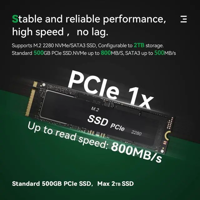 Alt view image 2 of 7 - Micro Computer 12th Gen Intel N100 4C/4T 16G DDR4 500G M.2 PCIE1/SATA SSD G4 Small PC OS Desktop PC,Wi-Fi 6 Working Mini Desktop, 4K@60Hz UHD Graphics Dual Display/BT5.2/OS