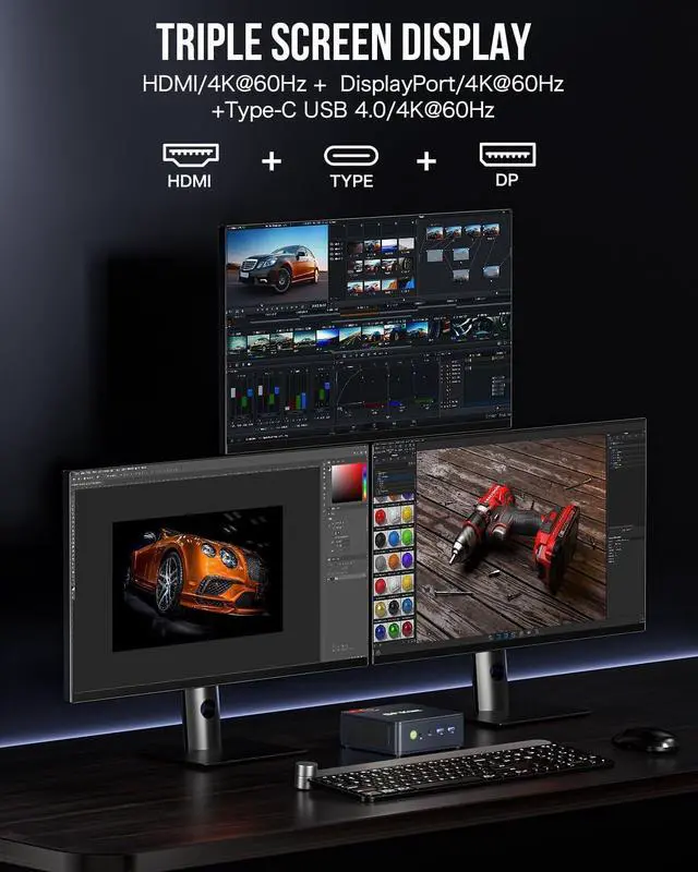 Alt view image 6 of 7 - Mini PC Ryzen 6600H (Upgraded 6600U), M6 Gaming Desktop Computer Dual NIC LAN 2.5G, AMD R5 6600H (6C/12T up to 4.50Ghz), 32G DDR5 RAM + 1TB PCle SSD, WiFi 6E, USB 4.0, BT 5.2, HDMI