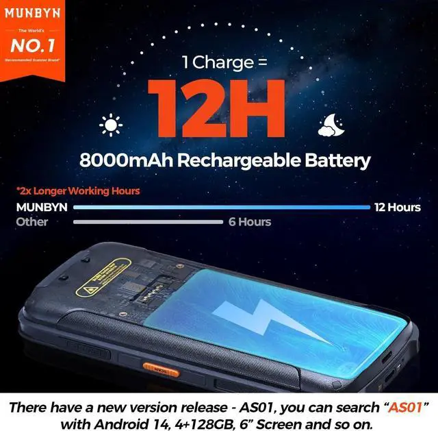 Alt view image 2 of 7 - Android Barcode Scanner Full Screen, 8000mAh Mobile Computer, 1D/2D QR Zebra SE4710 Engine, Handheld Android 13, PDA for WMS, 4G Wi-Fi Inventory Bar Code Scanner