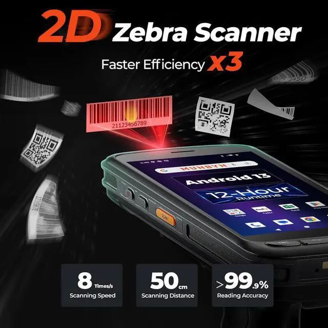 Alt view image 4 of 7 - Android Barcode Scanner Full Screen, 8000mAh Mobile Computer, 1D/2D QR Zebra SE4710 Engine, Handheld Android 13, PDA for WMS, 4G Wi-Fi Inventory Bar Code Scanner