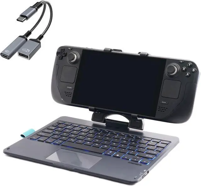 Main image of DeckTop with Splitter - Steam Deck Keyboard and Bluetooth Trackpad Mouse with Multicolor LED Laptop Accessory for Valve Linux PC Gaming Accessories (Steam Deck/ROG Ally)