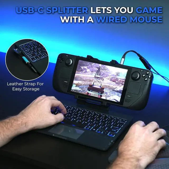 Alt view image 2 of 7 - DeckTop with Splitter - Steam Deck Keyboard and Bluetooth Trackpad Mouse with Multicolor LED Laptop Accessory for Valve Linux PC Gaming Accessories (Steam Deck/ROG Ally)