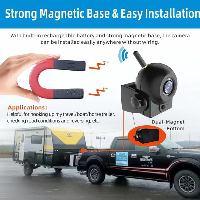 Alt view image 2 of 7 - Magnetic Wireless Backup Camera-WiFi Reversing Camera with Rechargeable Battery, IP68 Waterproof, 1-min Installation, for Hitching Gooseneck Horse Trailer/Boat/RV/Pickup/Truck/Minivan