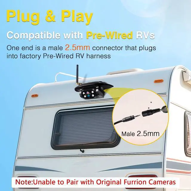 Alt view image 2 of 7 - RV Backup Camera Wireless Easy Install: Plug & Play for Furrion Pre-Wired RVs - 7 HD Touch Key Monitor, 1080P DVR, 4-Channel Split-Screen, Night Vision, IP69K Waterproof A7