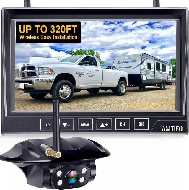 Main image of RV Backup Camera Wireless Easy Install: Plug & Play for Furrion Pre-Wired RVs - 7 HD Touch Key Monitor, 1080P DVR, 4-Channel Split-Screen, Night Vision, IP69K Waterproof A7