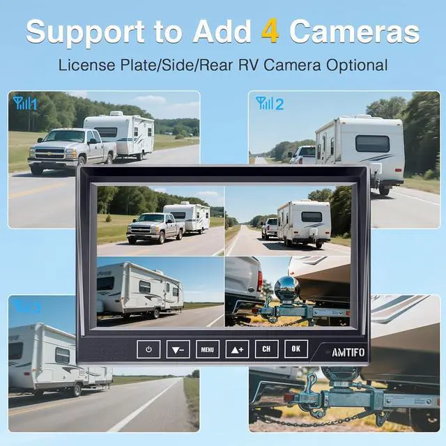 Alt view image 6 of 7 - RV Backup Camera Wireless Easy Install: Plug & Play for Furrion Pre-Wired RVs - 7 HD Touch Key Monitor, 1080P DVR, 4-Channel Split-Screen, Night Vision, IP69K Waterproof A7