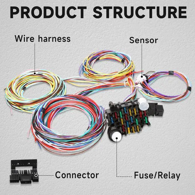 Alt view image 2 of 6 - 21 Circuit 17 Fuses Wiring Harness Kit, Universal Extra Long Automotive Wire Harness Compatible with GM Chevy Mopar Hotrods Ratrods Chrysler