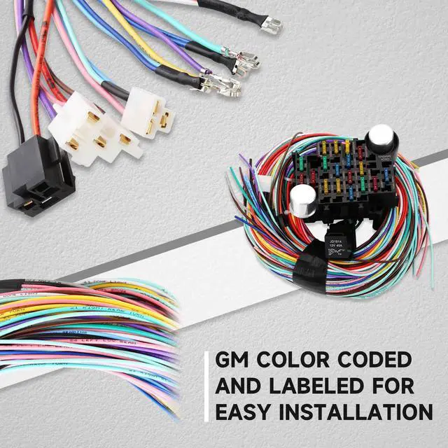 Alt view image 4 of 6 - 21 Circuit 17 Fuses Wiring Harness Kit, Universal Extra Long Automotive Wire Harness Compatible with GM Chevy Mopar Hotrods Ratrods Chrysler