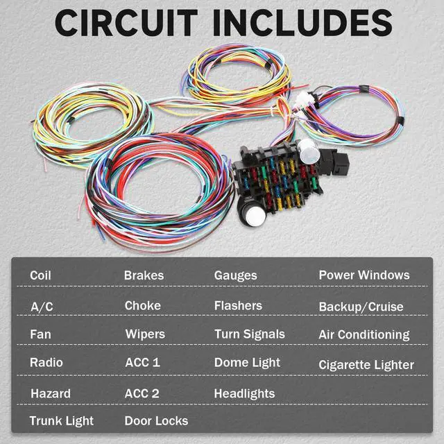 Alt view image 6 of 6 - 21 Circuit 17 Fuses Wiring Harness Kit, Universal Extra Long Automotive Wire Harness Compatible with GM Chevy Mopar Hotrods Ratrods Chrysler