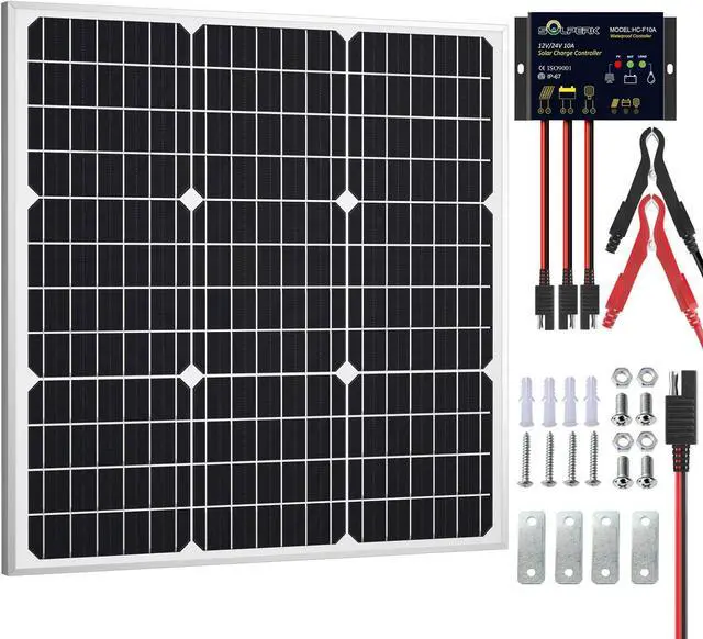 Main image of Solar Panel Kit 50W 12V, Solar Battery Trickle Charger Maintainer with Upgrade Waterproof Controller for Boat Car RV Motorcycle Marine Automotive (Without Mounting Bracket)