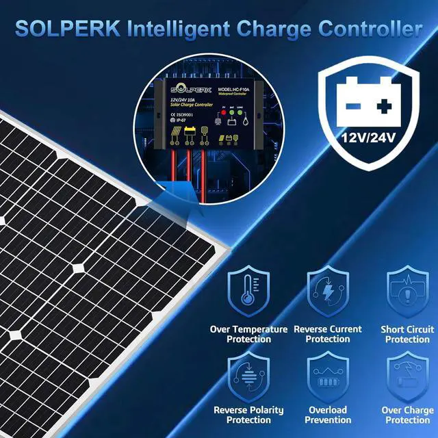Alt view image 2 of 7 - Solar Panel Kit 50W 12V, Solar Battery Trickle Charger Maintainer with Upgrade Waterproof Controller for Boat Car RV Motorcycle Marine Automotive (Without Mounting Bracket)