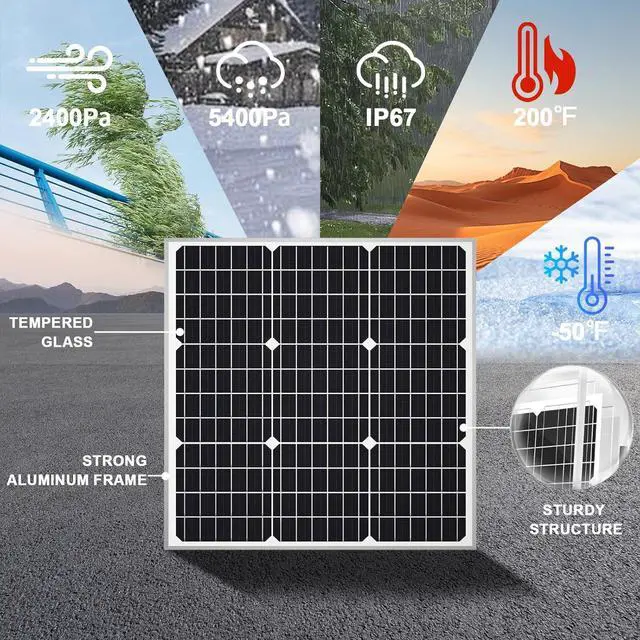 Alt view image 3 of 7 - Solar Panel Kit 50W 12V, Solar Battery Trickle Charger Maintainer with Upgrade Waterproof Controller for Boat Car RV Motorcycle Marine Automotive (Without Mounting Bracket)