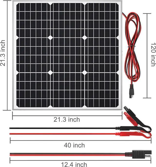 Alt view image 6 of 7 - Solar Panel Kit 50W 12V, Solar Battery Trickle Charger Maintainer with Upgrade Waterproof Controller for Boat Car RV Motorcycle Marine Automotive (Without Mounting Bracket)