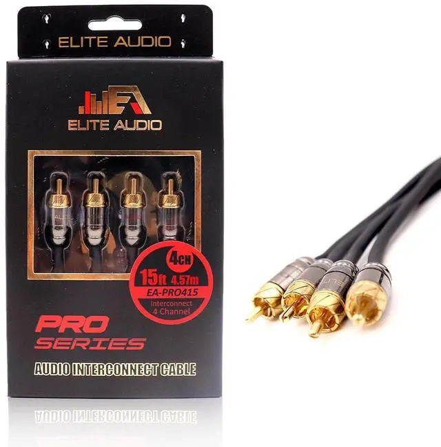 Main image of Pro Series 15ft. 4-Channel Car Audio RCA Cable - Triple Shielded, Brass Connectors, Oxygen Free Copper Noise Reducing Audio Cable for Amplifiers Subwoofers Speakers and Processors  PRO415