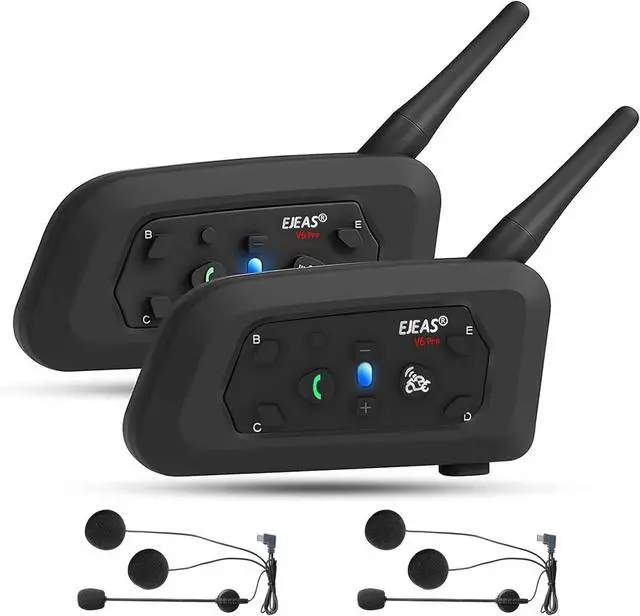 Main image of V6 Pro Motorcycle Bluetooth Headset, Upgraded 2 Riders Intercom Helmet Communication System with Auto-Answering Call and Noise Reduction for Motorcycling Skiing and Climbing (2 Pack)