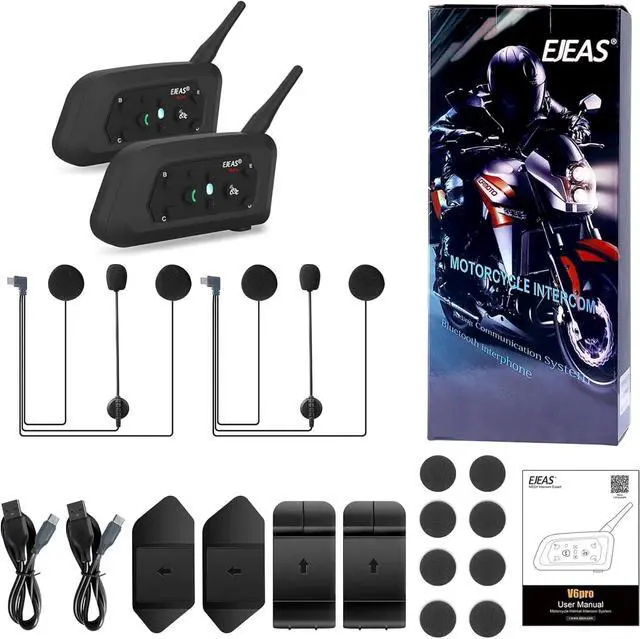 Alt view image 7 of 7 - V6 Pro Motorcycle Bluetooth Headset, Upgraded 2 Riders Intercom Helmet Communication System with Auto-Answering Call and Noise Reduction for Motorcycling Skiing and Climbing (2 Pack)