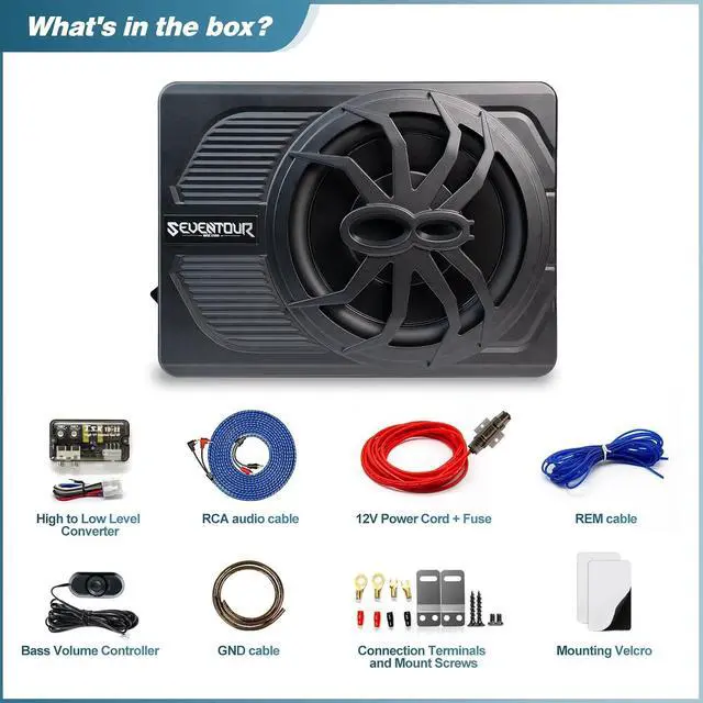Alt view image 6 of 6 - 10" 800W Slim Under Seat Powered Car Subwoofer, Car/Truck Audio Sub Built in Amplifier, New Upgrade with Blue LED Ambient Light
