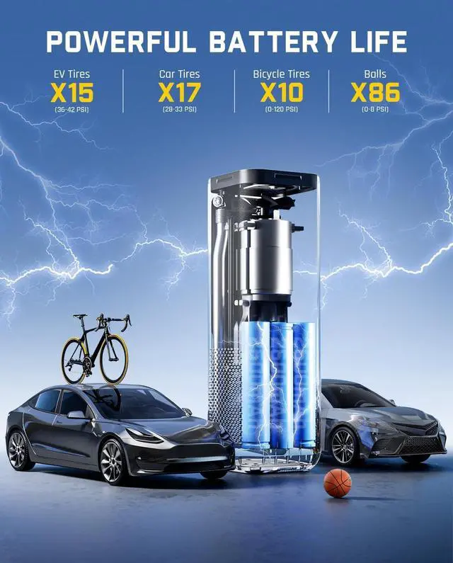 Alt view image 3 of 7 - X8 APEX EV Tire Inflator Portable Air Pump, 2X Faster Inflation, 150PSI Cordless Air Compressor with Powerful Battery, Fits Electric Cars, Cars, Motorcycles, Bikes, Balls