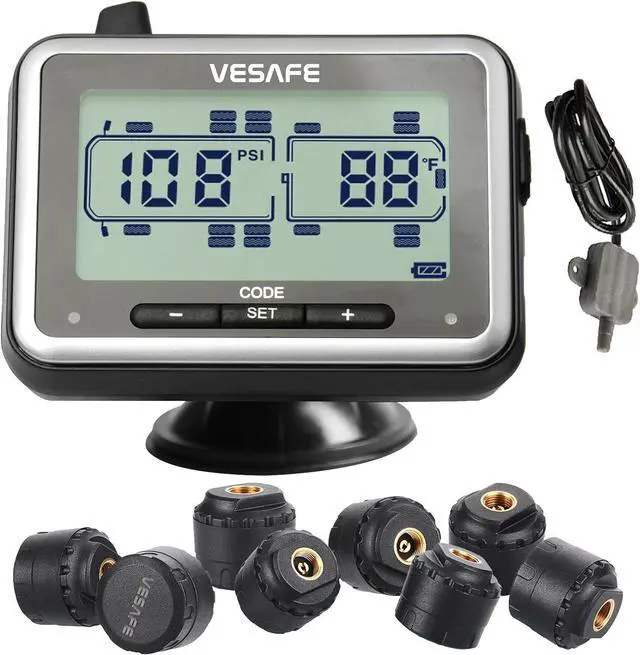 Main image of Vesafe TPMS, Wireless Tire Pressure Monitoring System for RV, Trailer, Coach, Motor Home, Fifth Wheel, Including a Signal Booster and 8 Anti-Theft sensors.