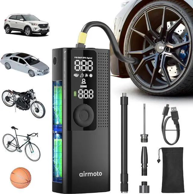 Main image of Tire Inflator Portable Air Compressor - Air Pump For Car Tires with Digital Pressure Gauge, LED Light and Auto Shut-Off Function - Cordless Pump for Car, Motorcycle, Bicycle, Balls and More
