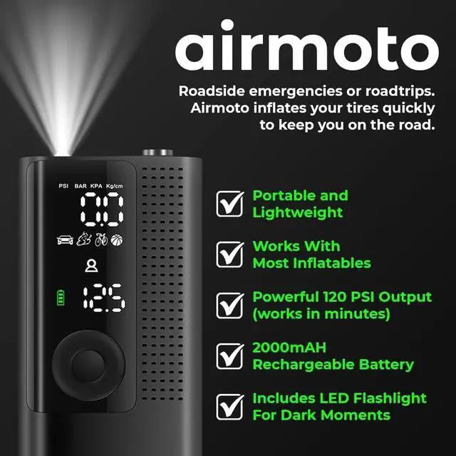 Alt view image 6 of 7 - Tire Inflator Portable Air Compressor - Air Pump For Car Tires with Digital Pressure Gauge, LED Light and Auto Shut-Off Function - Cordless Pump for Car, Motorcycle, Bicycle, Balls and More