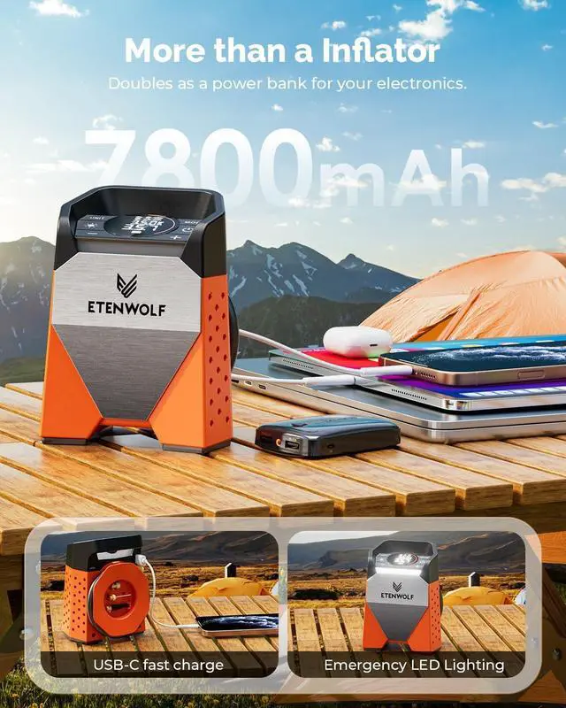 Alt view image 5 of 6 - ZEPHYR S3 Tire Inflator Portable Air Compressor, 1 Min Fast Inflation and 100% Duty Cycle, 160 PSI Air Pump for Cars, SUVs, Bikes, Balls (Vivid Orange)