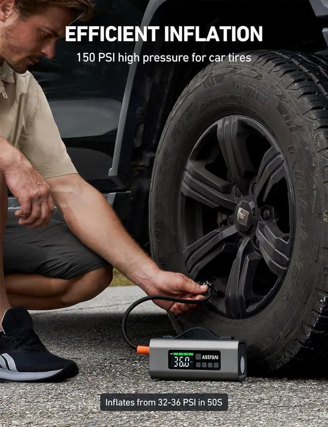 Alt view image 5 of 7 - Portable Jump Starter with Air Compressor 150PSI, 2500A Car Battery Jump Starter Pack Up to 7.5L Gas & 5.0L Diesel Engine, UL Certified, 12V Jump Box Car Battery with LCD Display, Lights