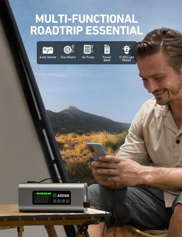 Alt view image 3 of 7 - Portable Jump Starter with Air Compressor 150PSI, 2500A Car Battery Jump Starter Pack Up to 7.5L Gas & 5.0L Diesel Engine, UL Certified, 12V Jump Box Car Battery with LCD Display, Lights