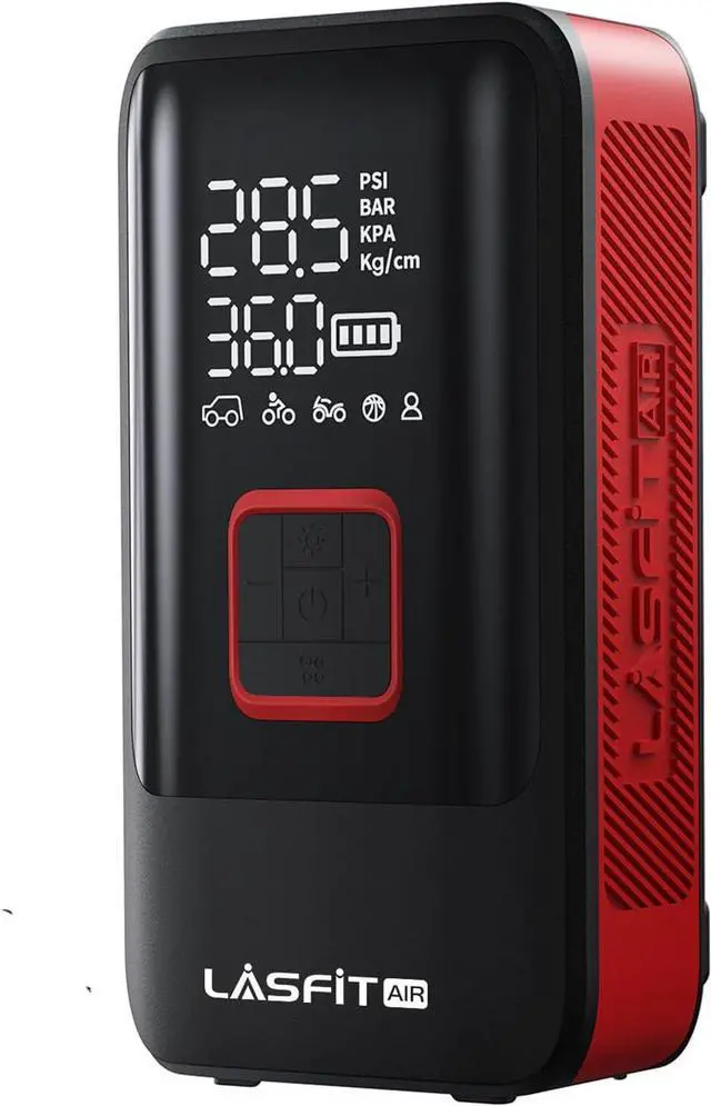 Main image of LASFIT TK1 Tire Inflator Portable Air Compressor [Fit Pickup Truck & Large SUVs] 150PSI Tire Inflator 12000mAH Battery Operated Air Pump for Car Tires with Digital Pressure Gauge, Smart Auto Stop